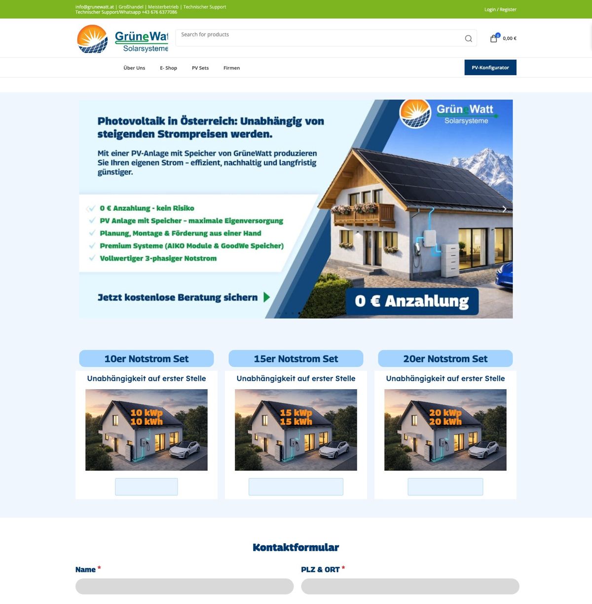 Screenshot der GrüneWatt-Website